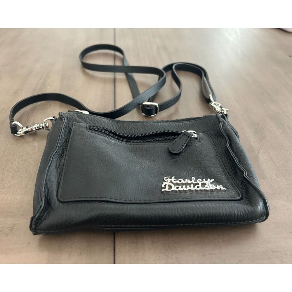 Harley-Davidson Genuine Leather Crossbody Bag Black 6x5"